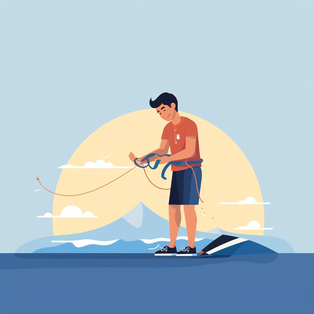 A surfer attaching the leash to their wrist