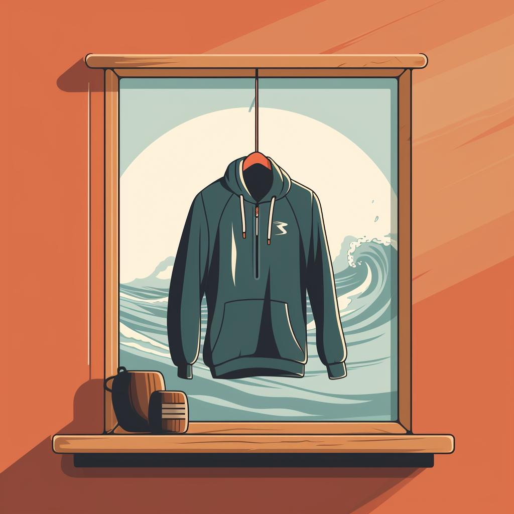 Surf hoodie hanging in a closet