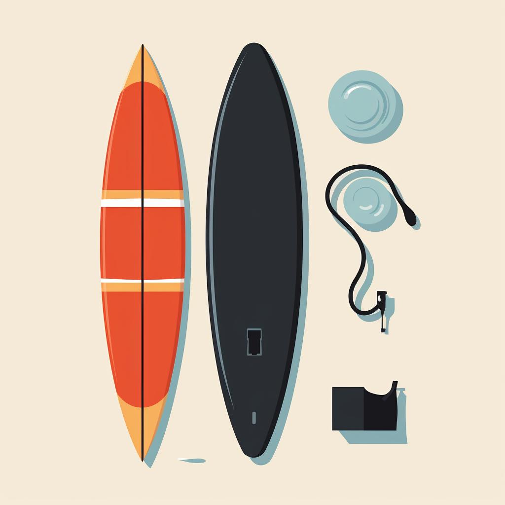 Beginner's surfboard, wetsuit, and a leash